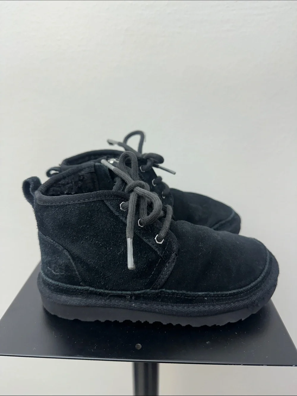 Kids Black Suede Lace-Up Winter Boots with Side Zipper